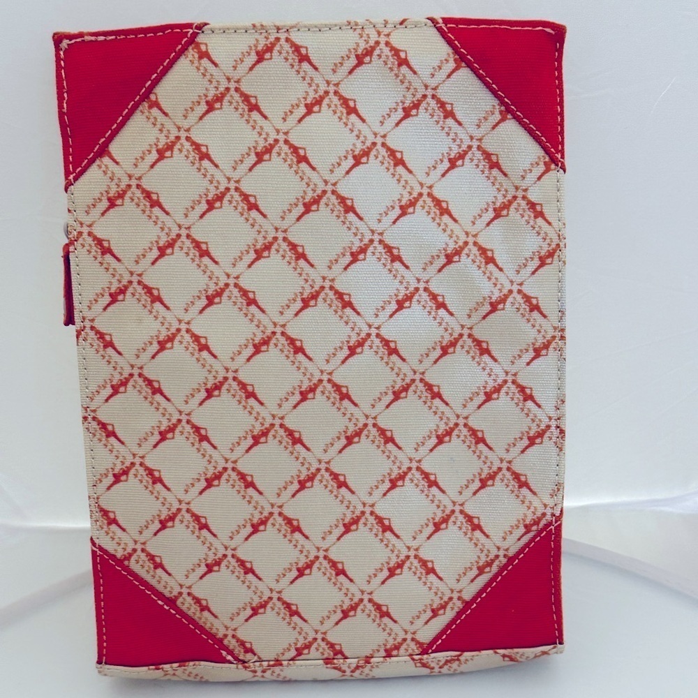 Izak Zenou | Red and Cream Coated Canvas IPad Sleeve - Picture 2 of 4